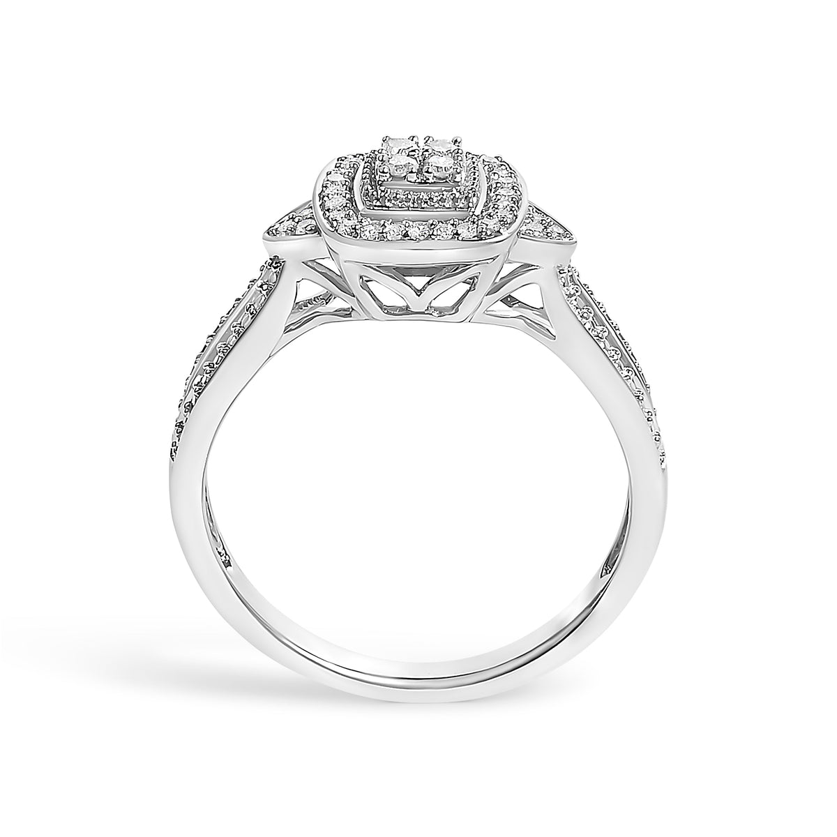 Ring, 10K white gold diamond cluster halo promise ring, pavé band, 1/10 Cttw, Bids.com on Tampa Home & Garden Store