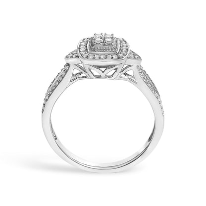 Ring, 10K white gold diamond cluster halo promise ring, pavé band, 1/10 Cttw, Bids.com on Tampa Home & Garden Store