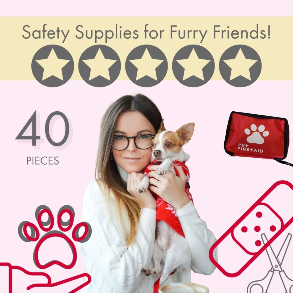 Trousse de premiers secours complète pour animaux de compagnie (40 pièces) : idéale pour les urgences, la sécurité et l’aventure.