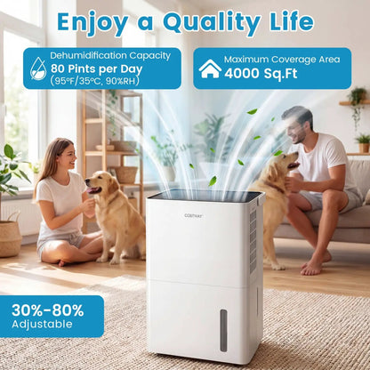 80 Pint Dehumidifier Drain Hose and Smart Control