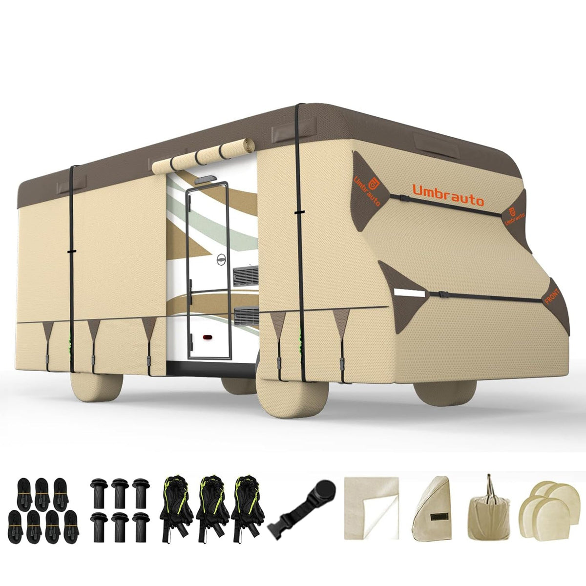 Umbrauto Class C RV cover khaki with 7-layer anti-UV top panel for motorhome storage on Tampa Home & Garden Store