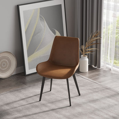 Modern dining chairs set of 2 with brown leather seats and black legs in living room by art on Tampa Home & Garden Store