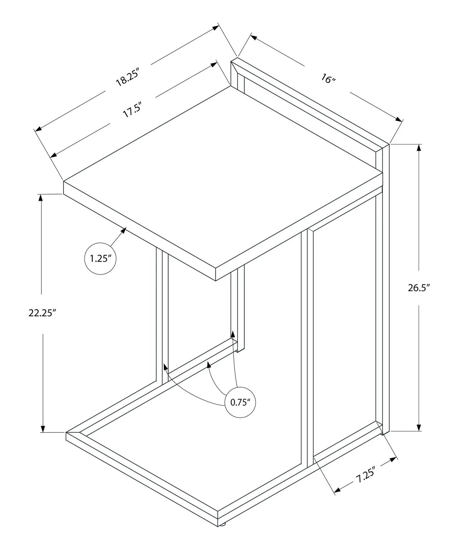 C Shaped Accent Table for Sofas and Beds Modern