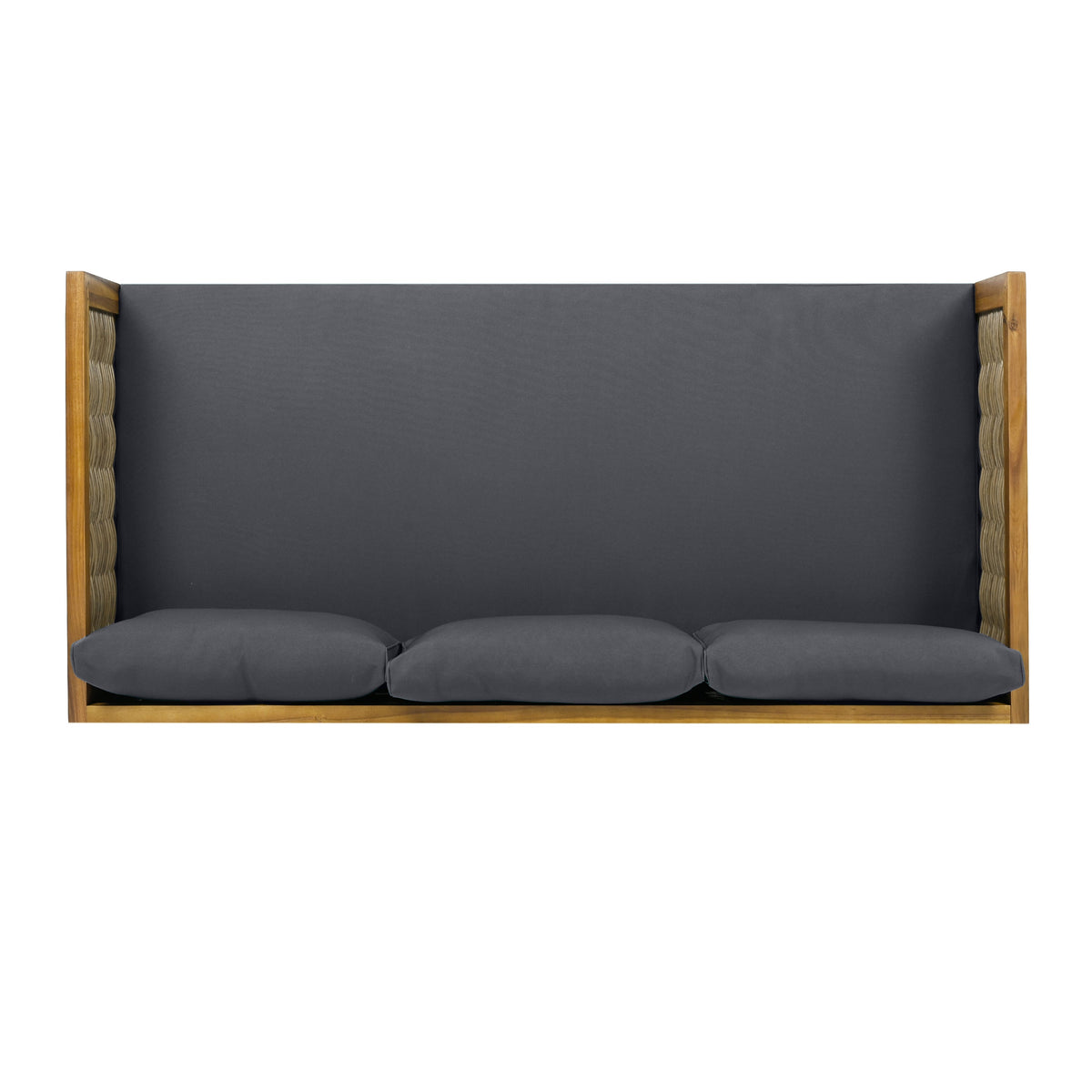 Claremont 3 Seater Daybed with Rattan Arms, gray cushions, wooden frame by HouseOfZazla on Tampa Home & Garden Store