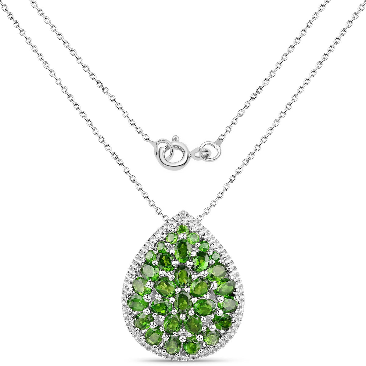 Pendant with 4.65ct green chrome diopside teardrop center in 925 silver with pavé halo on Tampa Home & Garden Store