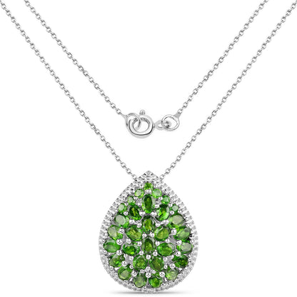 Pendant with 4.65ct green chrome diopside teardrop center in 925 silver with pavé halo on Tampa Home & Garden Store