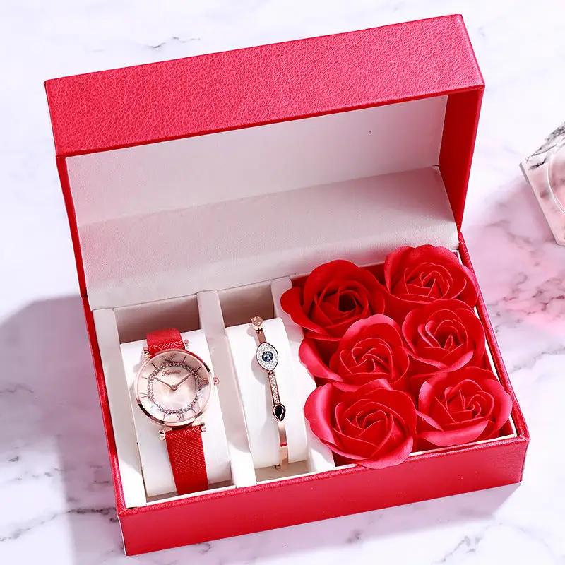 Valentine's gift set: red watch with leather strap and rose gold-tone bracelet in a red box on Tampa Home & Garden Store