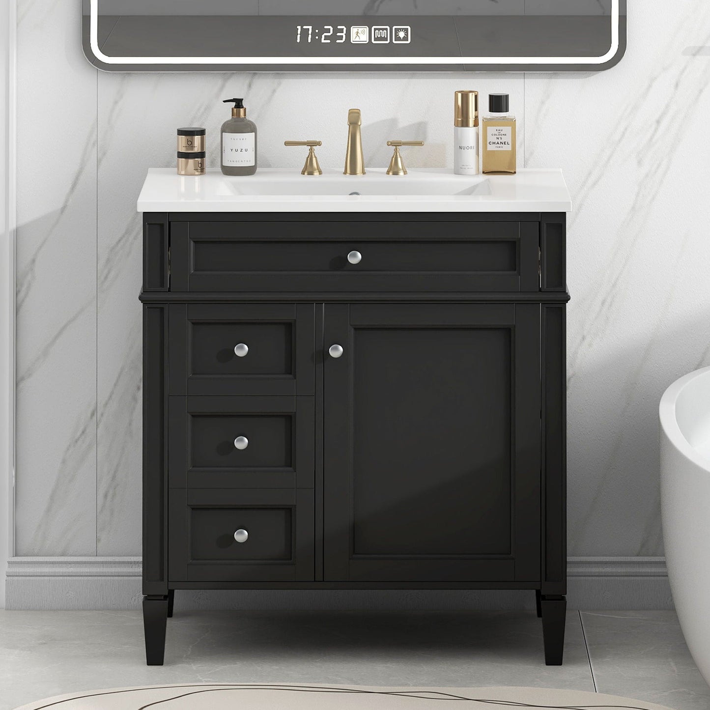 Solid Wood Bathroom Vanity and Two Drawers