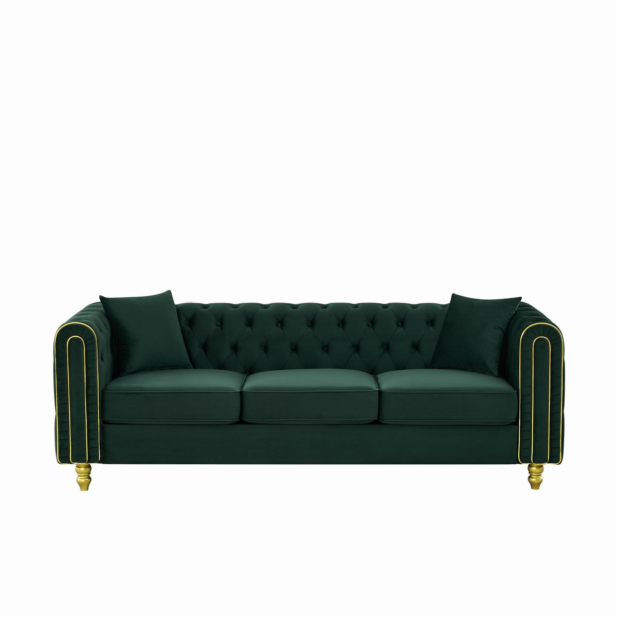 Modern 86 Inch Tufted Velvet And Gold Sofa