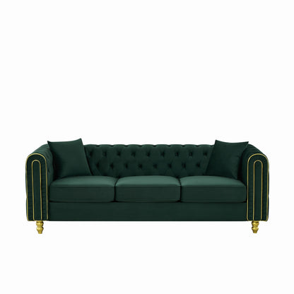 Modern 86 Inch Tufted Velvet And Gold Sofa