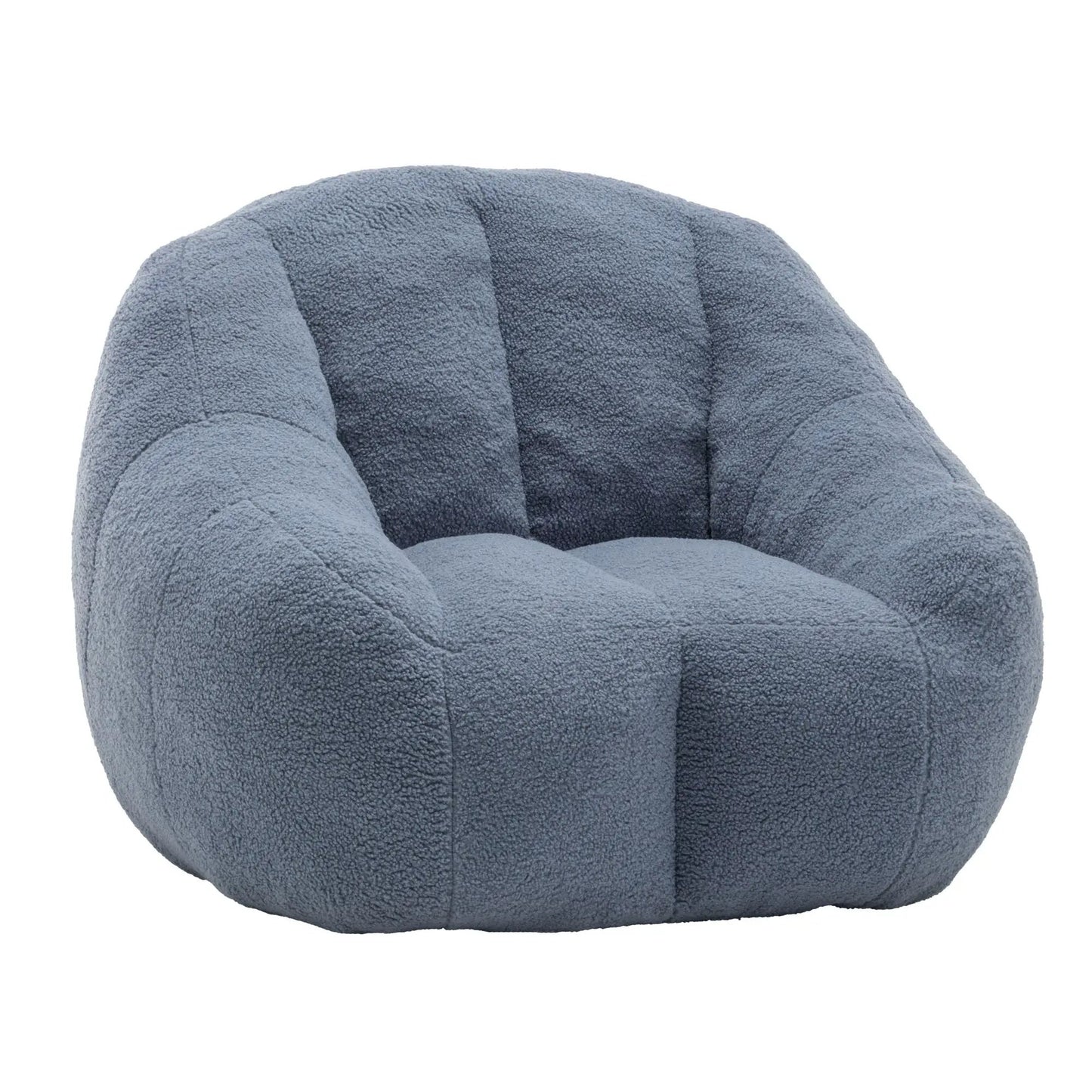 Comfy bean bag chair with memory foam filler, blue textured upholstery, plush rounded arms on Tampa Home & Garden Store