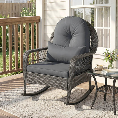 Patio Rattan Rocking Chair with Cushions