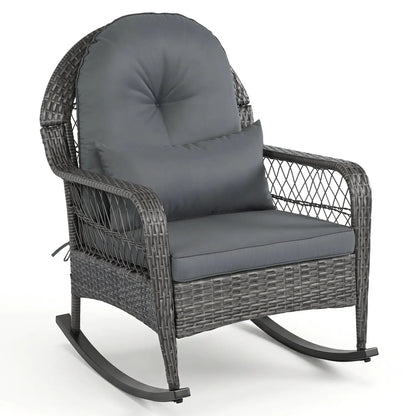 Patio Rattan Rocking Chair with Cushions