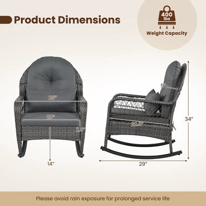 Patio Rattan Rocking Chair with Cushions
