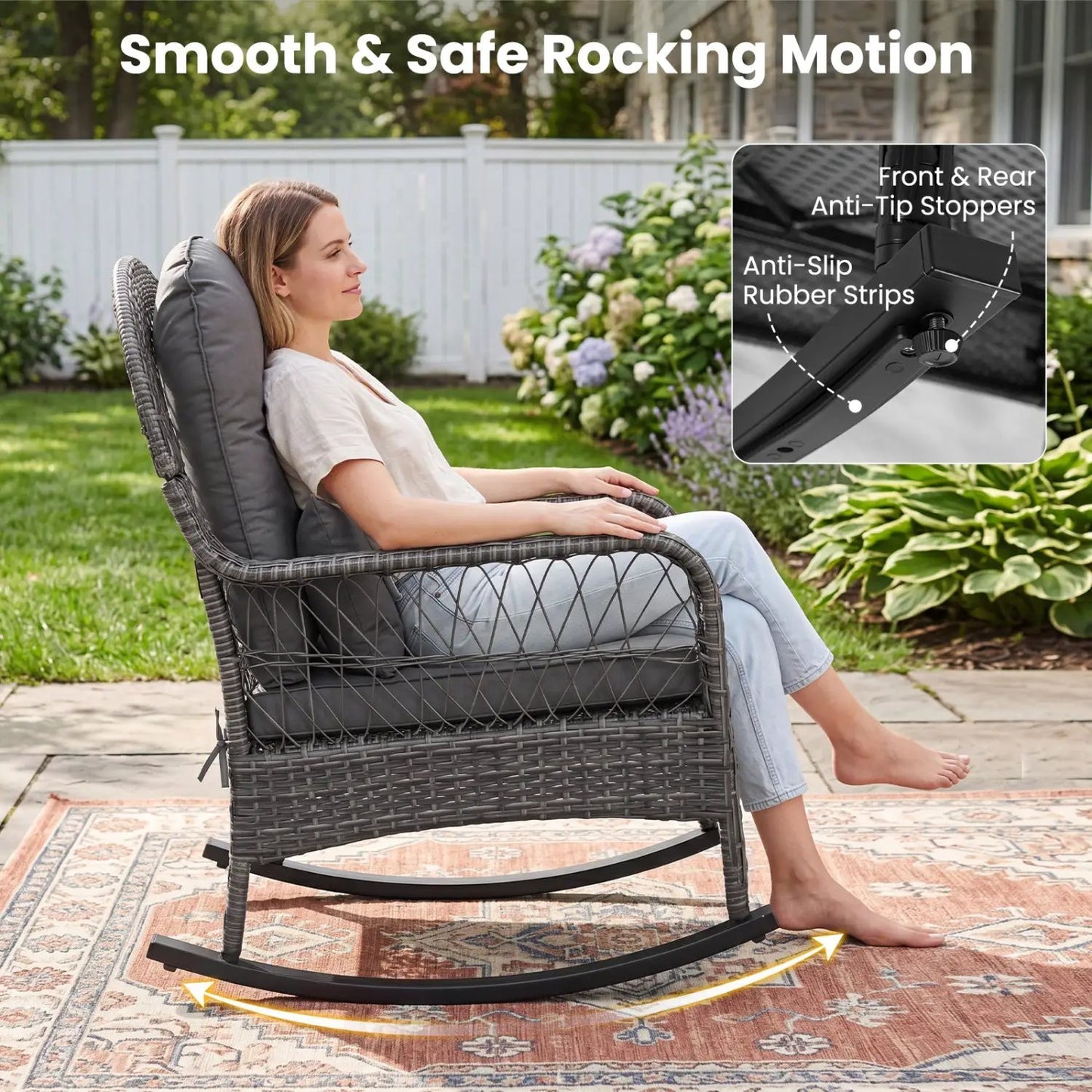 Patio Rattan Rocking Chair with Cushions