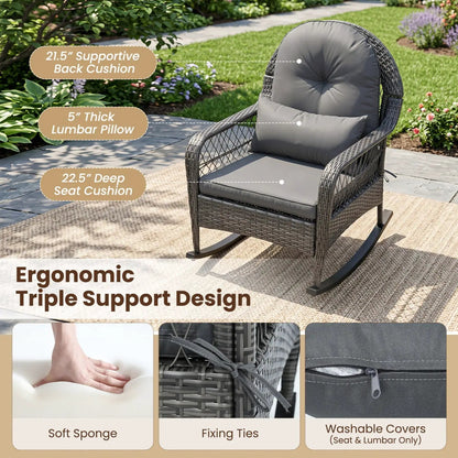 Patio Rattan Rocking Chair with Cushions