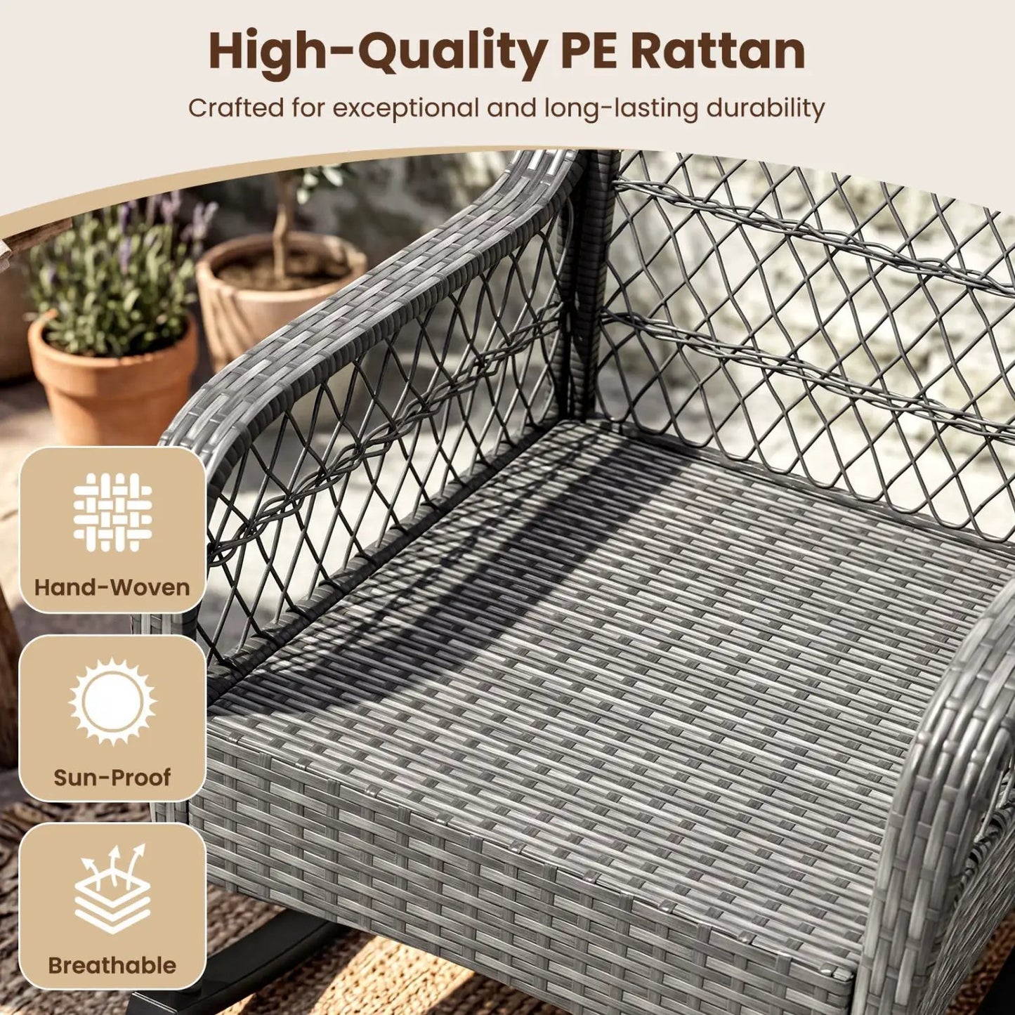 Patio Rattan Rocking Chair with Cushions
