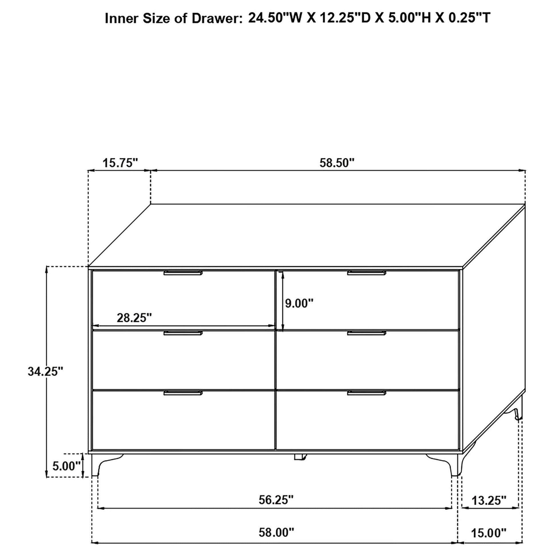 James 4 Piece Bedroom Set by HouseOfZazla; dresser with six drawers and metal pulls on Tampa Home & Garden Store