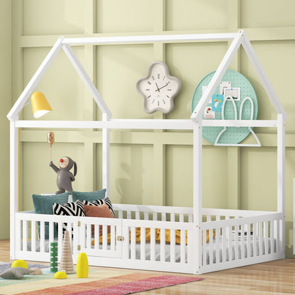 Wood House Bed With Fence And Door wooden bed for kids on Tampa Home & Garden Store