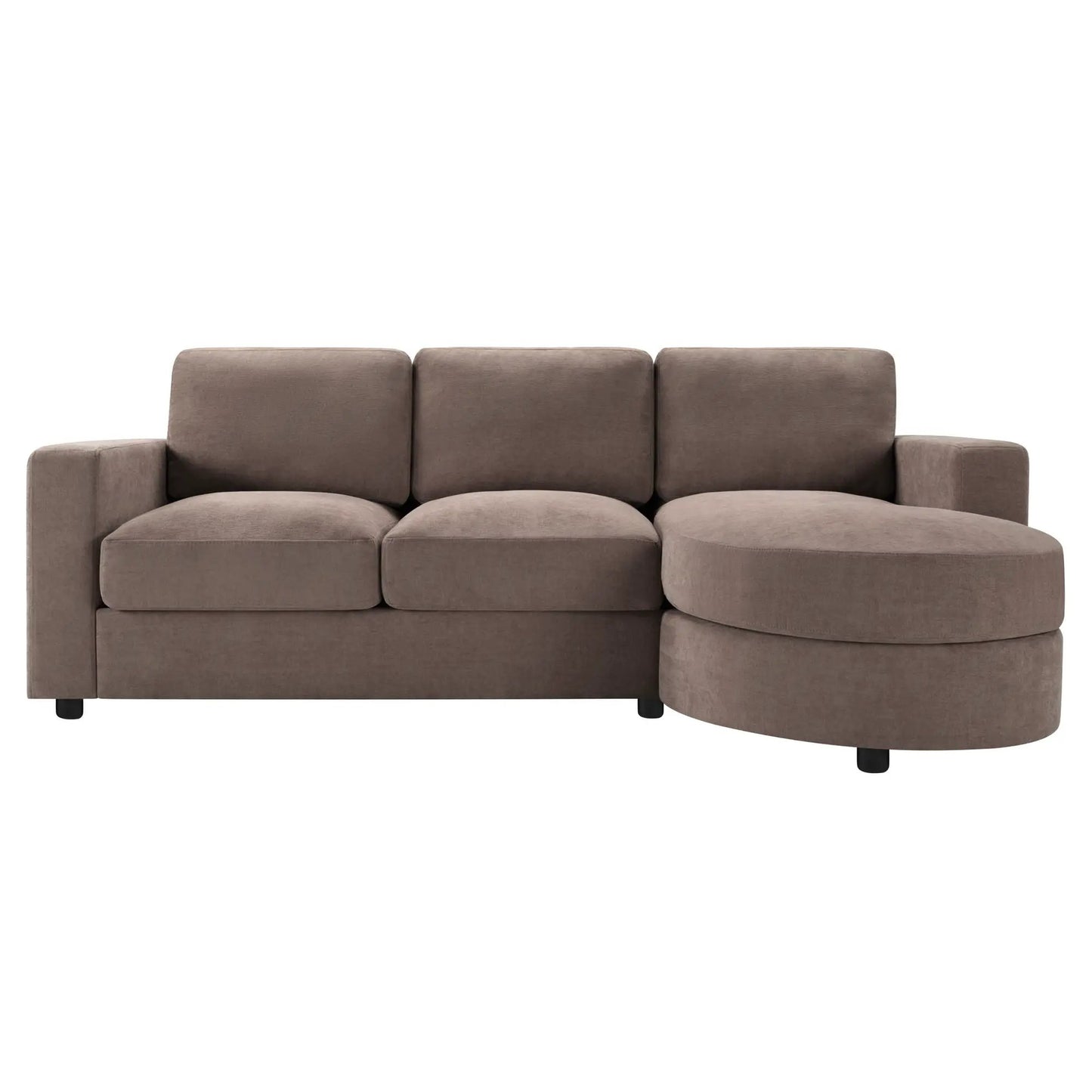 Stationary L-shaped sectional sofa in taupe fabric with curved right-side chaise on Tampa Home & Garden Store