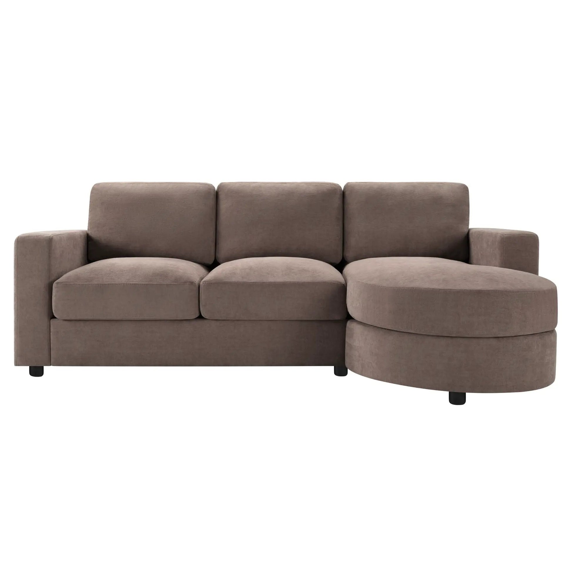 Stationary L-shaped sectional sofa in taupe fabric with curved right-side chaise on Tampa Home & Garden Store
