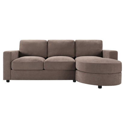 Stationary L-shaped sectional sofa in taupe fabric with curved right-side chaise on Tampa Home & Garden Store