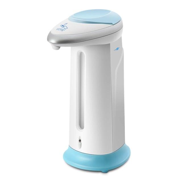 Stevvex 400ml automatic touchless soap dispenser white with blue lid and base on Tampa Home & Garden Store