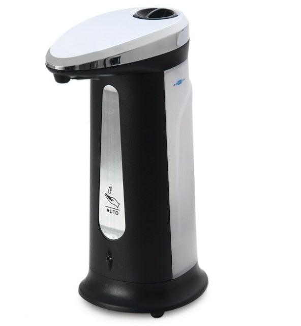 Stevvex 400ml automatic touchless soap dispenser, black with silver front panel, countertop unit on Tampa Home & Garden Store