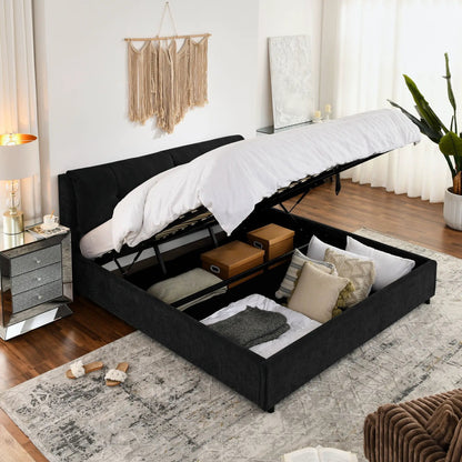 Storage hydraulic platform bed with headboard in black fabric by Unique Piece Furniture on Tampa Home & Garden Store