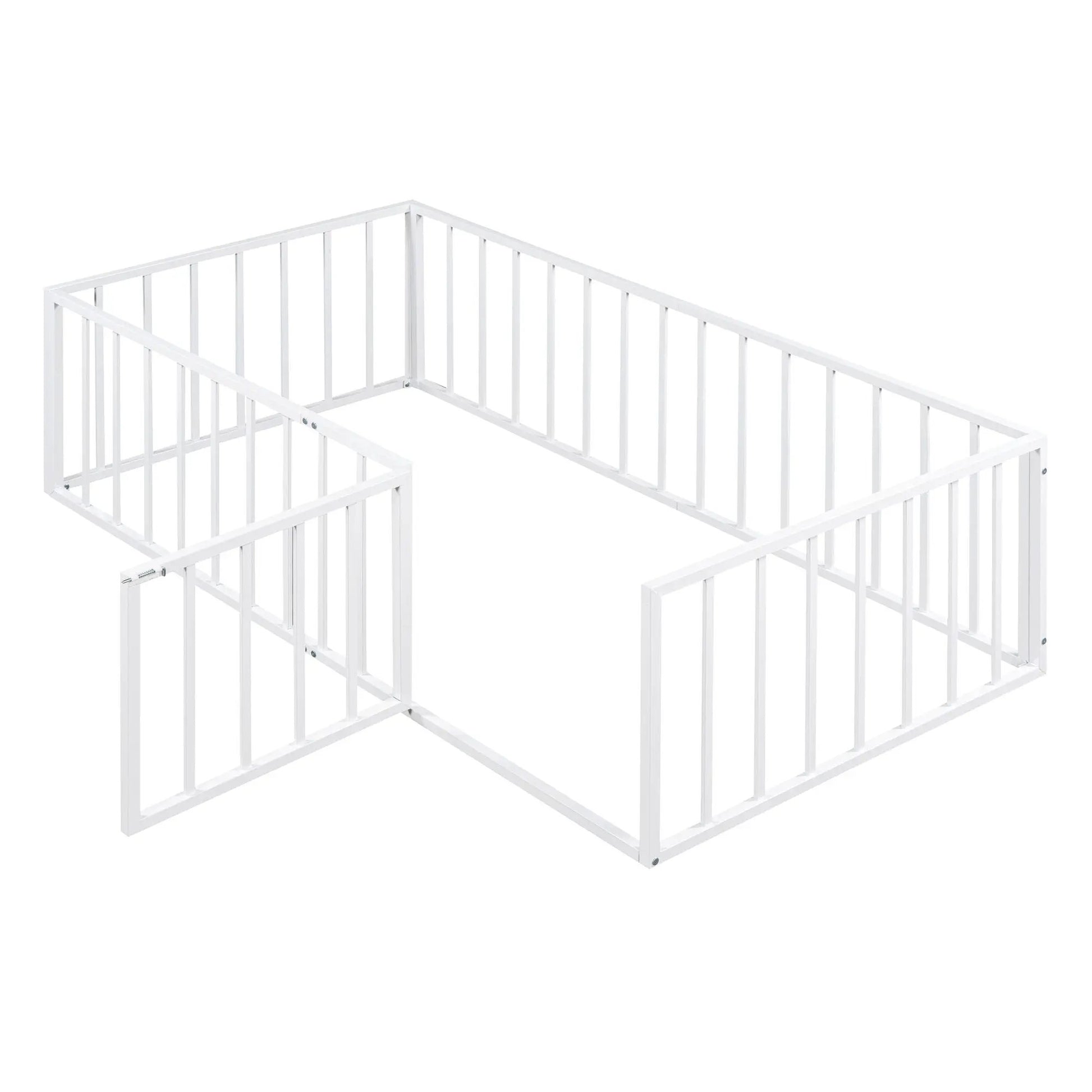 White metal floor bed frame with fence rails and a door by Unique Piece Furniture on Tampa Home & Garden Store