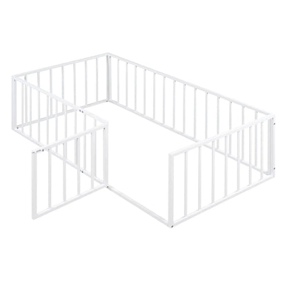 White metal floor bed frame with fence rails and a door by Unique Piece Furniture on Tampa Home & Garden Store