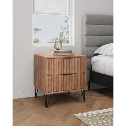 Dumbo Nightstand 2-drawer with fluted fronts in natural wood, hairpin legs by HouseOfZazla on Tampa Home & Garden Store
