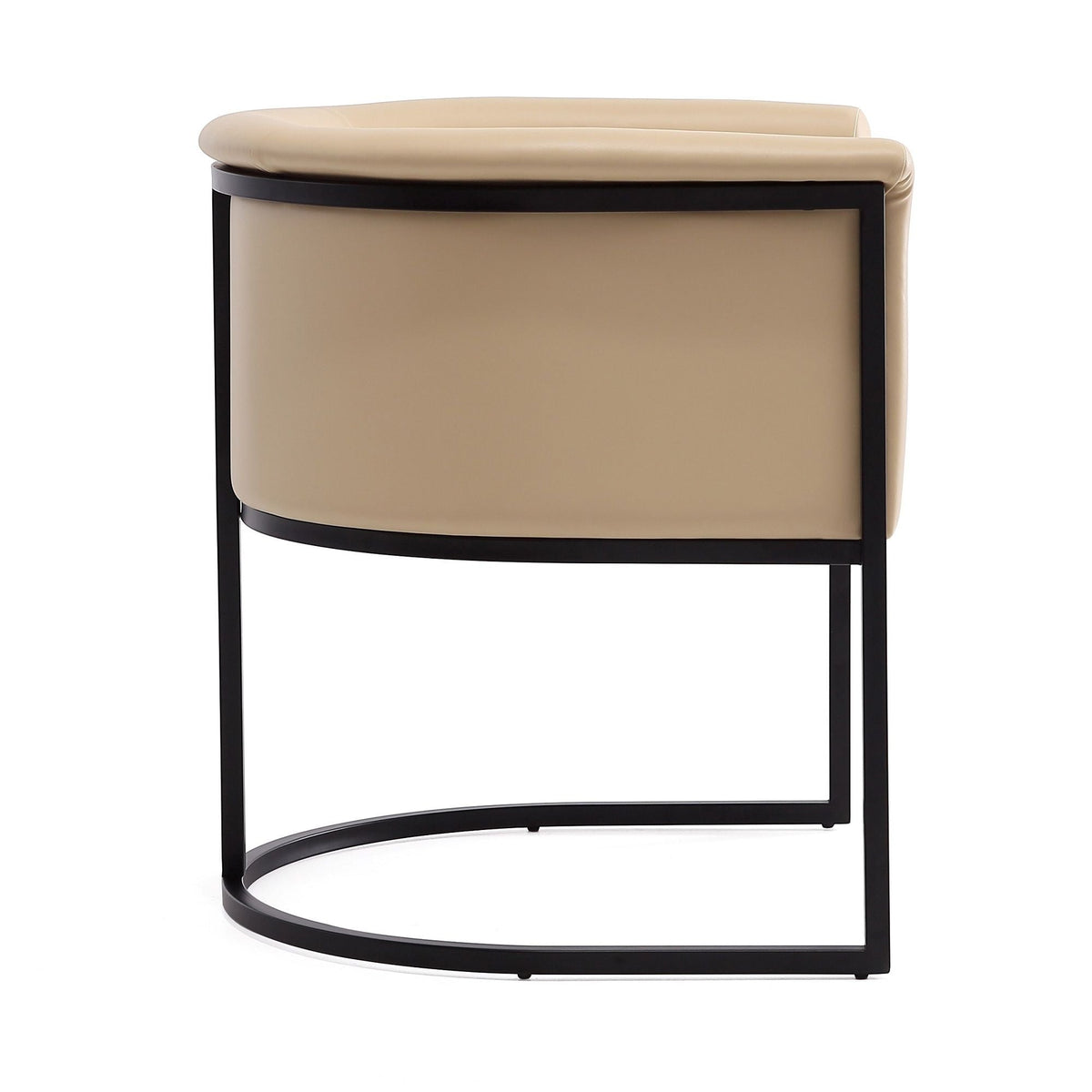 Cosmopolitan Dining Chair with tan leather upholstery and geometric black metal frame on Tampa Home & Garden Store
