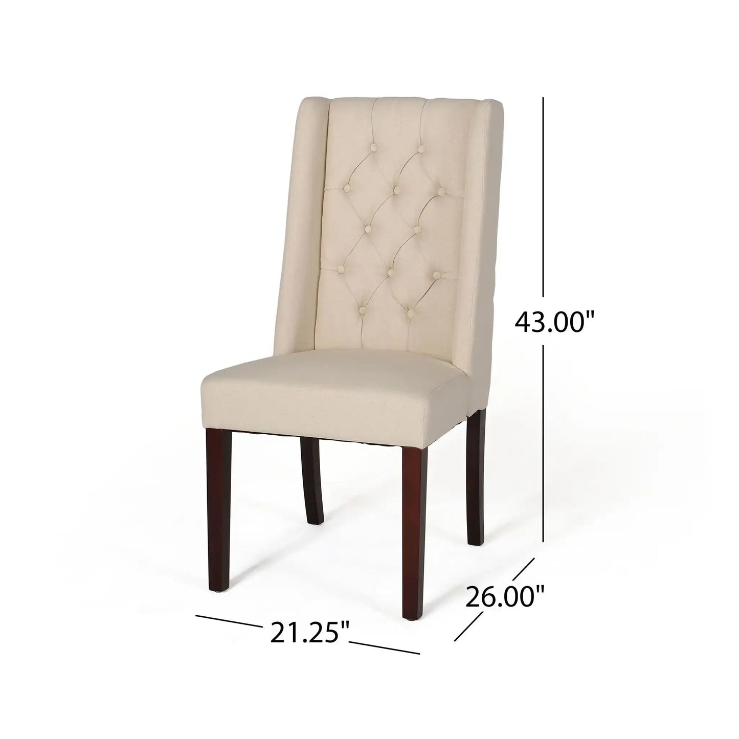 Sophisticated tufted dining chair with high back, cream upholstery, button tufting, wood legs on Tampa Home & Garden Store