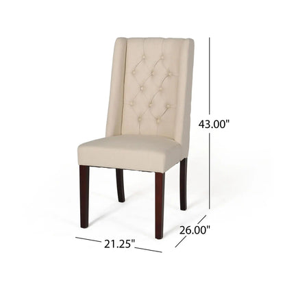 Sophisticated tufted dining chair with high back, cream upholstery, button tufting, wood legs on Tampa Home & Garden Store