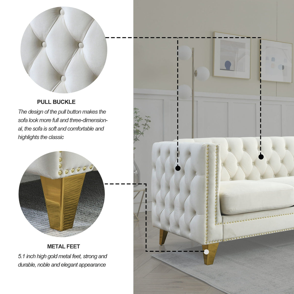 Upholstered Chesterfield Sofa for Living Room