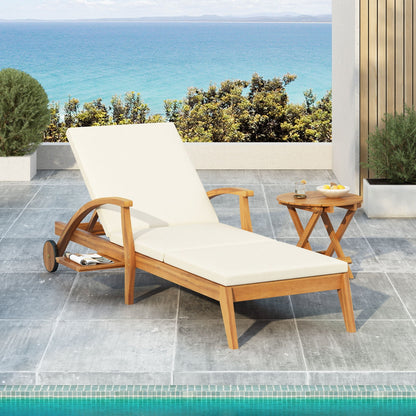 Versatile Chaise Lounge With Wheels, acacia wood, cream cushions, poolside by HouseOfZazla on Tampa Home & Garden Store