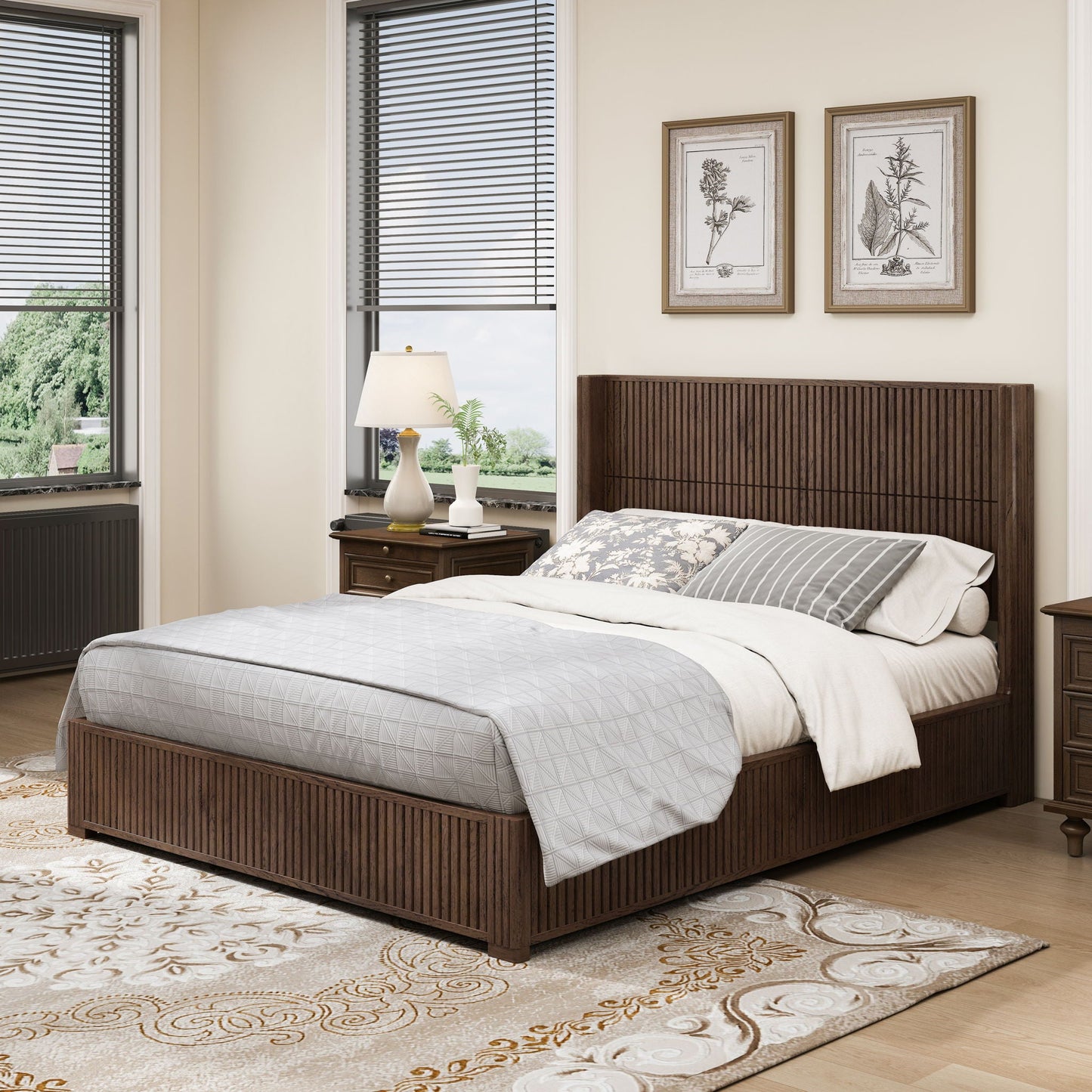 Modern Platform Bed Frame with Tall Headboard
