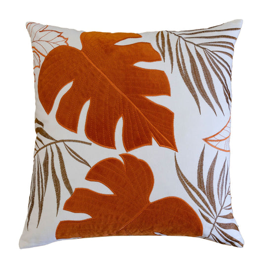 Autumn Vibes Leaf Accent Pillow with orange leaf motif on white fabric on Tampa Home & Garden Store