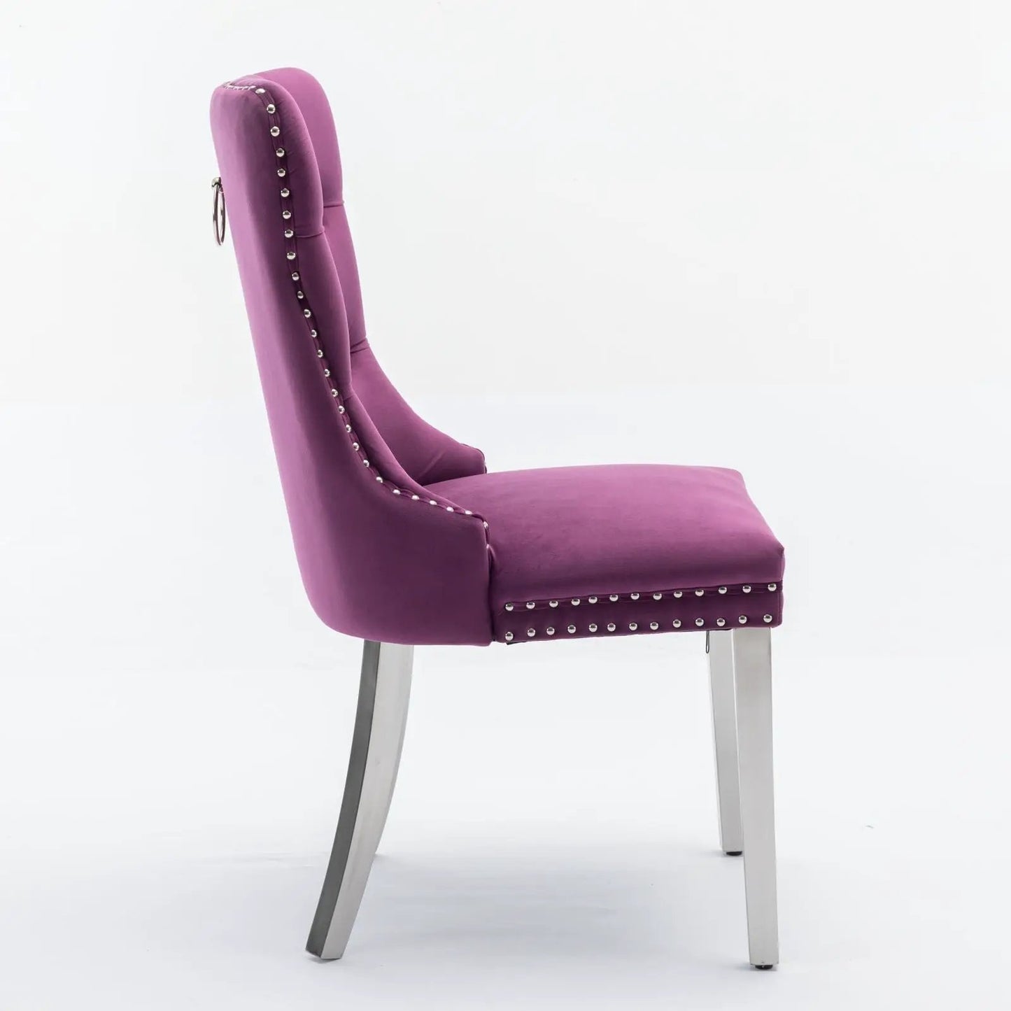 Nikki dining chair set of 2 in magenta velvet with silver nailhead trim and metal legs on Tampa Home & Garden Store