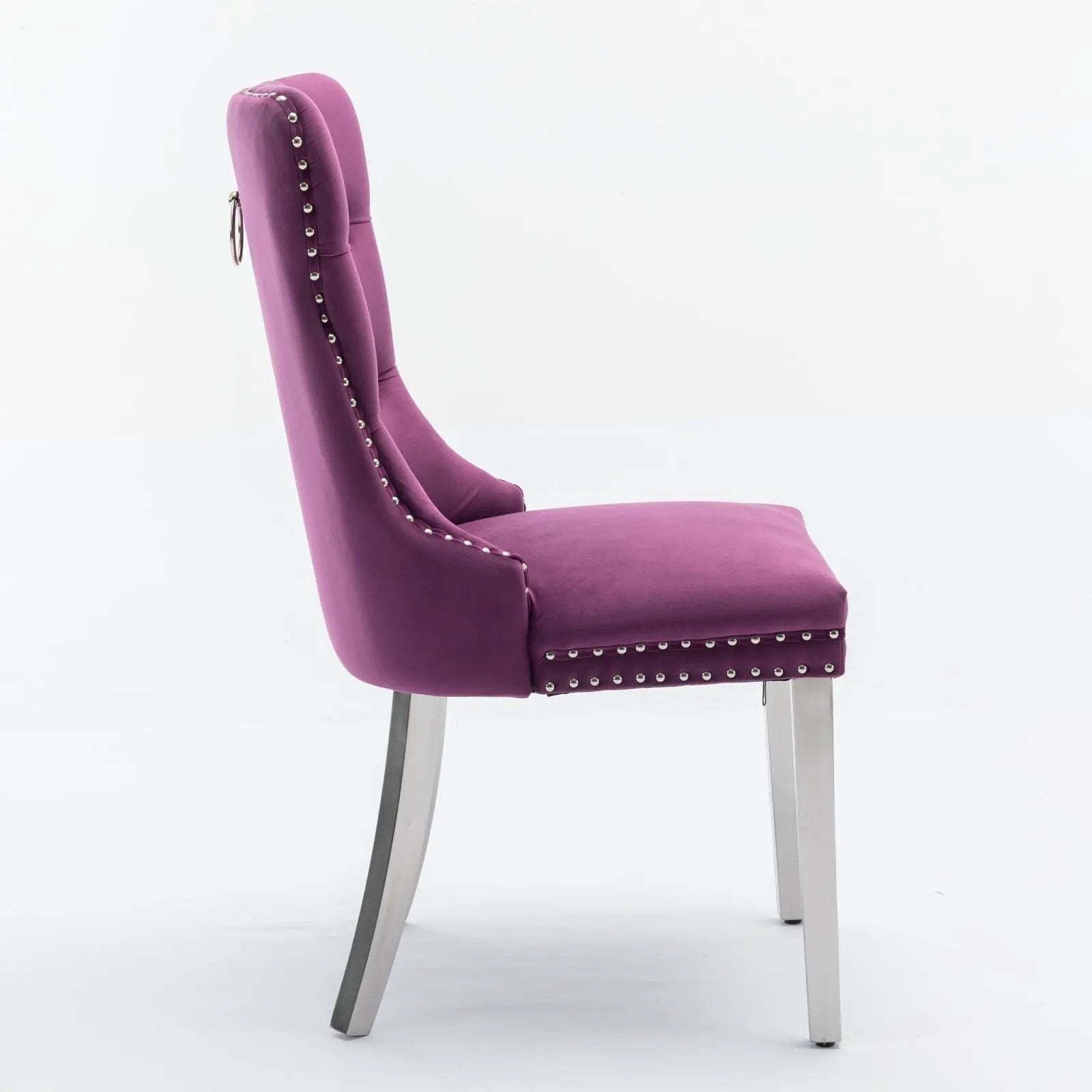 Nikki dining chair set of 2 in magenta velvet with silver nailhead trim and metal legs on Tampa Home & Garden Store