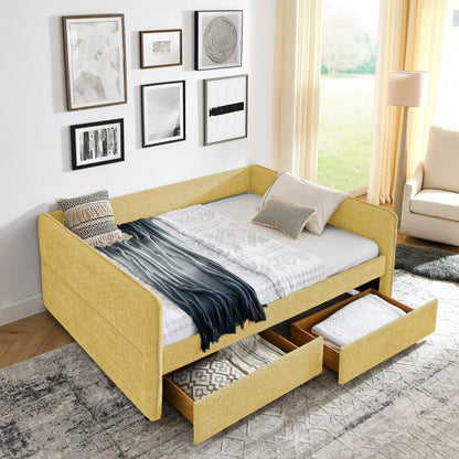 Upholstered daybed with 2 drawers in yellow fabric by Unique Piece Furniture on Tampa Home & Garden Store