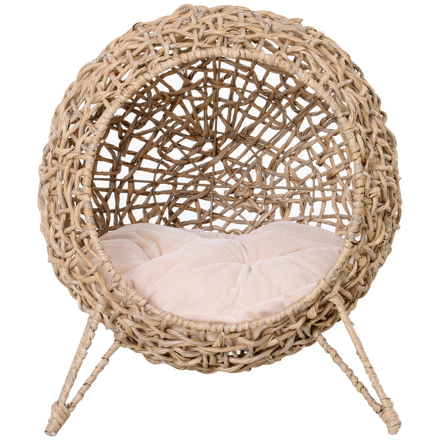 Cat bed 20.5' weaved banana leaf with beige cushion, natural wicker pet bed in beige tones on Tampa Home & Garden Store