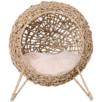 Cat bed 20.5' weaved banana leaf with beige cushion, natural wicker pet bed in beige tones on Tampa Home & Garden Store