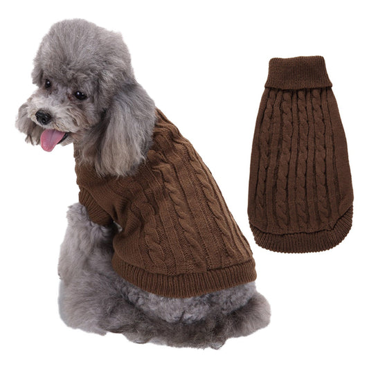 Solid Color Puppy Dog Clothes Teddy Bichon Pet Sweater brown cable-knit two-view Pet Zen on Tampa Home & Garden Store