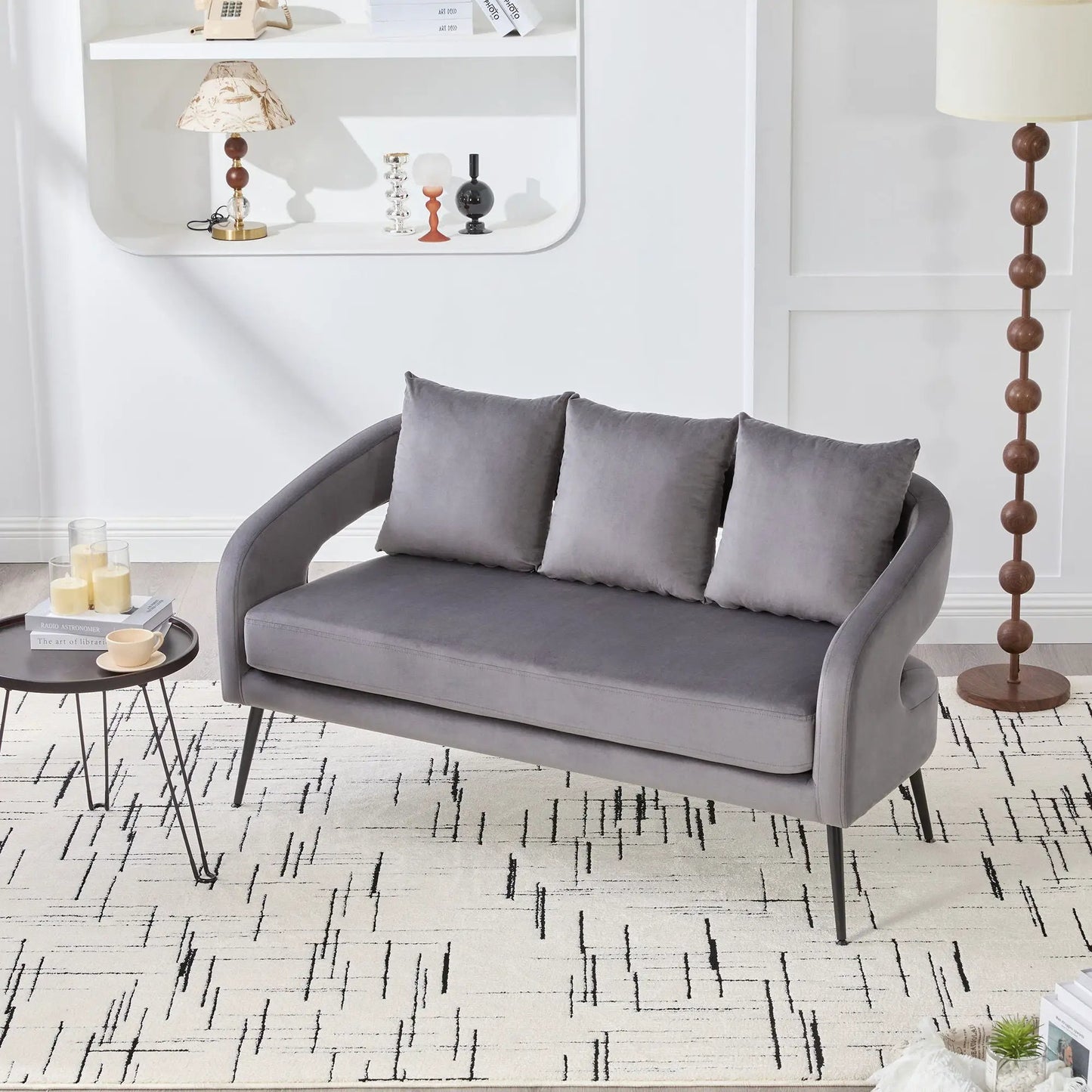 Open Back Loveseat Settee With Three Pillows