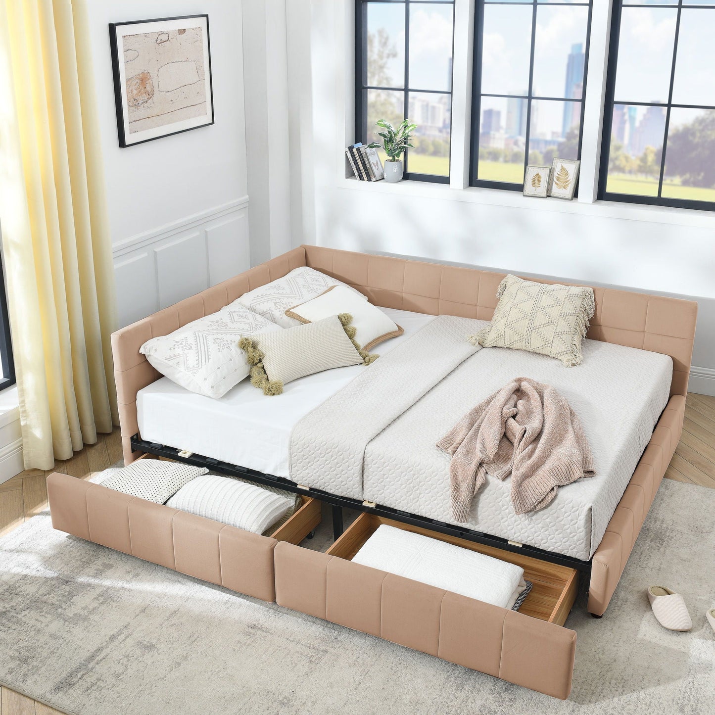 Mid-Century Upholstered Bed Frame and Backrest