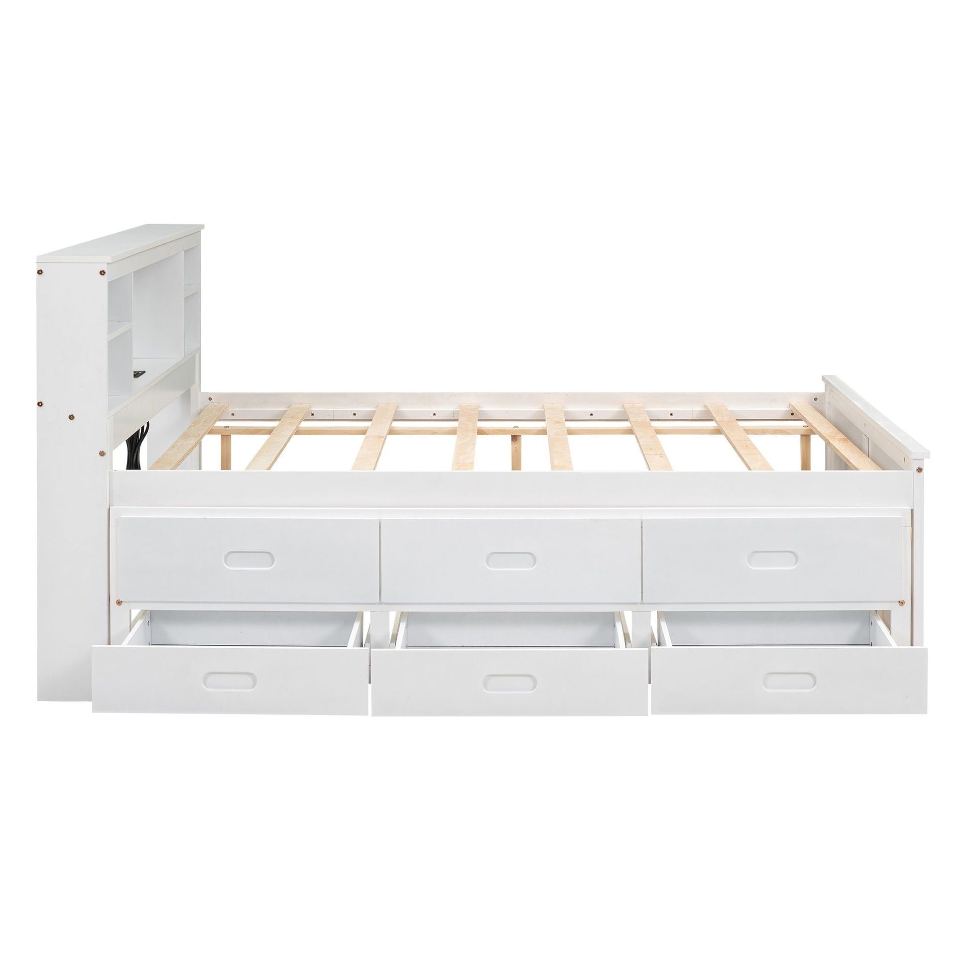 White platform bed with storage headboard and 3-drawer footboard by HouseOfZazla on Tampa Home & Garden Store