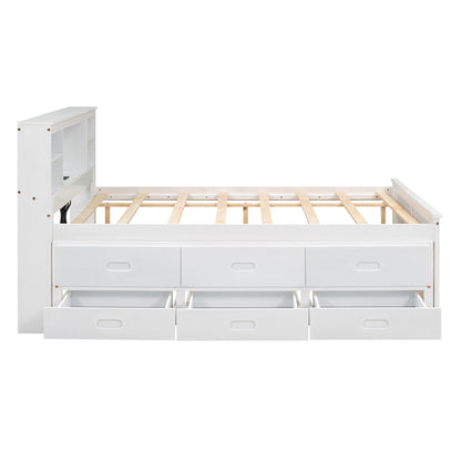 White platform bed with storage headboard and 3-drawer footboard by HouseOfZazla on Tampa Home & Garden Store