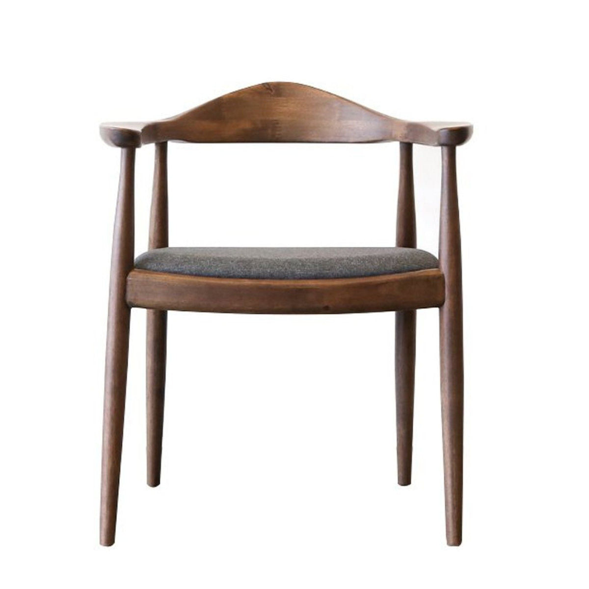 Mid-Century Modern Dining Chair with Armrests HouseOfZazla, dark wood frame and gray upholstery on Tampa Home & Garden Store